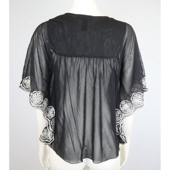INC INTERNATIONAL CONCEPTS - WOMEN'S SHEER BLACK EMBROIDERED PEASANT TOP - XS - Picture 6 of 9